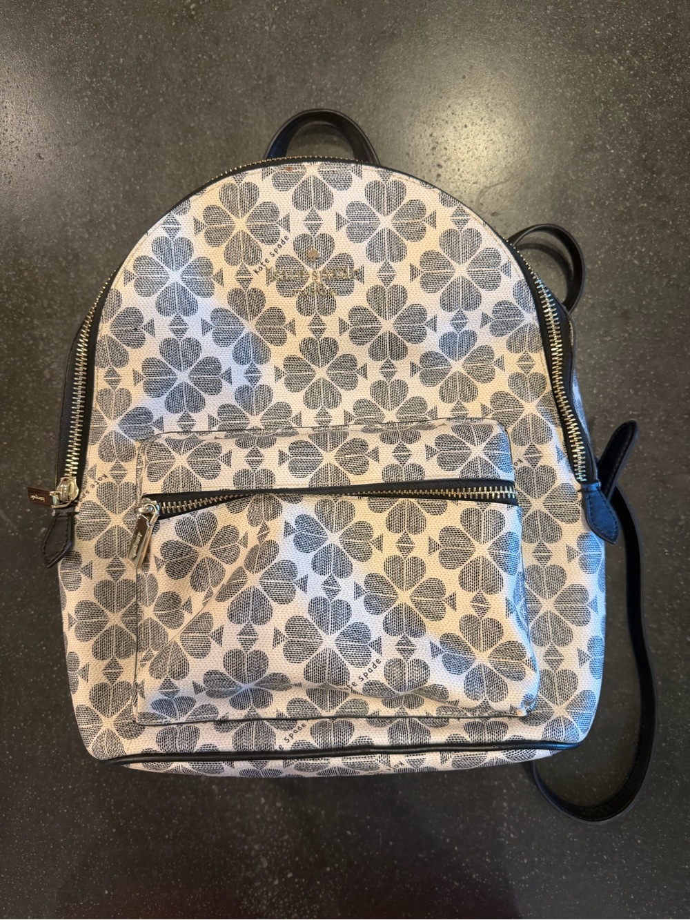 kate spade leather White and Navy Floral Print Mini Backpack with Front Pocket